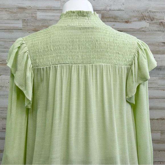 Anthropologie English Factory Mock Neck Ruffle Top Womens Size XS Green Smocked - Picture 10 of 15